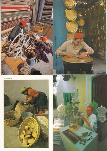 Lot de 4 cartes postales postcards 10x15cm TUNISIE TUNISIA folklore artisans