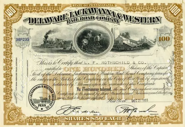 The Delaware Lackawanna & Western Railroad Company copy of stock certificate.