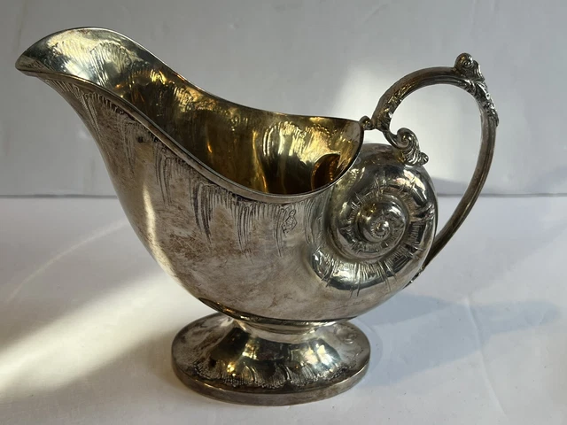 Sterling Silver Gravy Nautilis Sauce Boat/Sp￼oon Wash with Gold Wash Interior