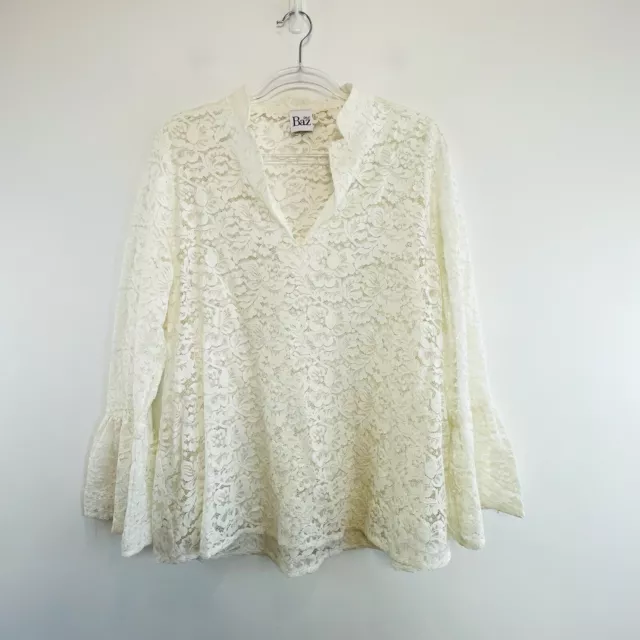 Baz Inc Size 16 Cream Lace V Neck Long Sleeve Top Australian Designer