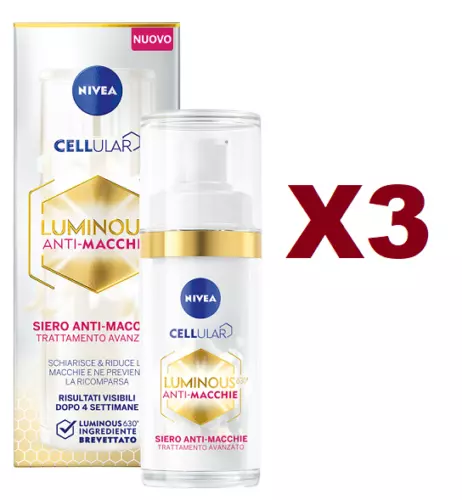 3 Pz Nivea Cellular Luminous 630 Siero Anti-Macchie Trattamento Avanzato 30Ml