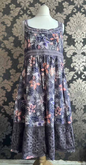 Mantaray Floral Print Embroidered Cotton Summer Dress Size12