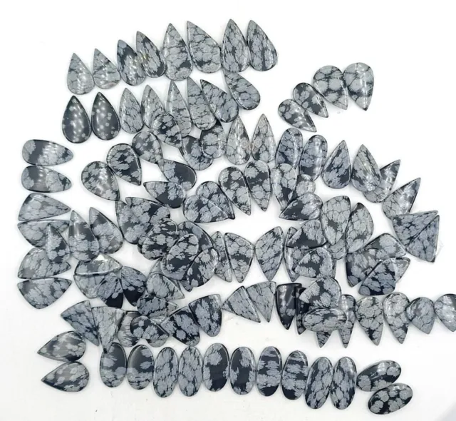 Natural Snowflake Obsidian pair Gemstone, Handmade Gemstone Wholesale Lot 72442
