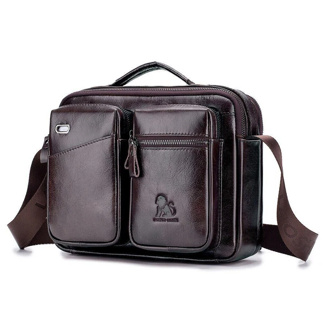 Men's Messenger Bag Genuine Leather Shoulder Satchels Crossbody Business Handbag