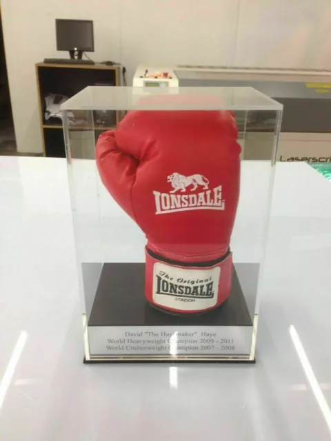 Display Case Boxing Glove Personalised  Silver or Gold Mirror base colour option