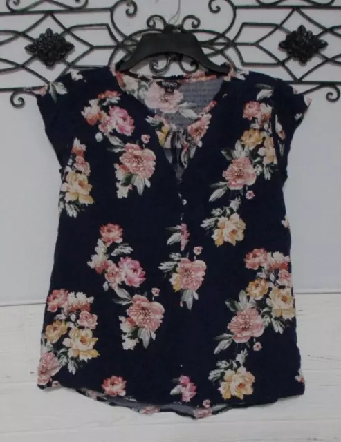 Buffalo David Bitton Women's Top Size S Short Sleeve Blue Floral Round Neck