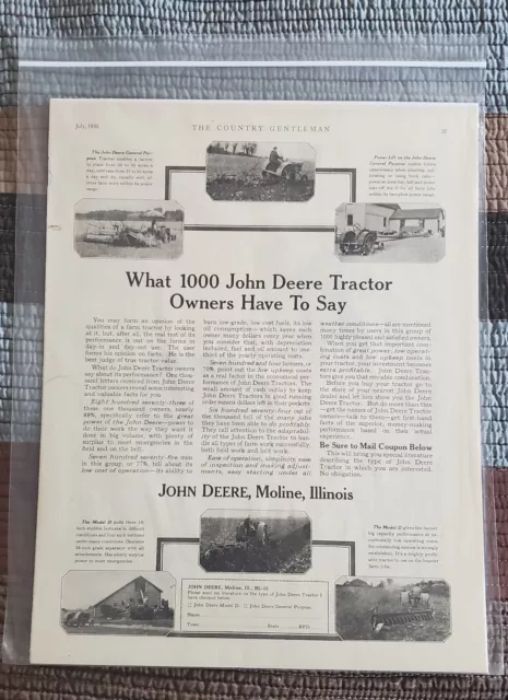 Vintage John Deere Model D and General Purpose Tractor Advertisements 1930