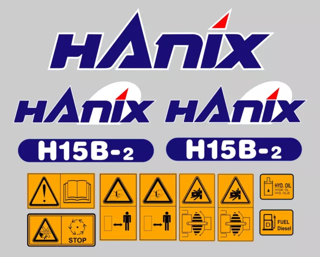 Hanix H15B-2 Aufkleber Bagger Komplettset Mit Sicherheit Warnung