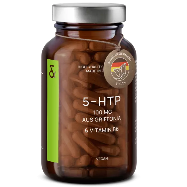 5-HTP 100mg hochdosiert plus Vitamin B6 - 120 Kapseln - aus Griffonia Extrakt