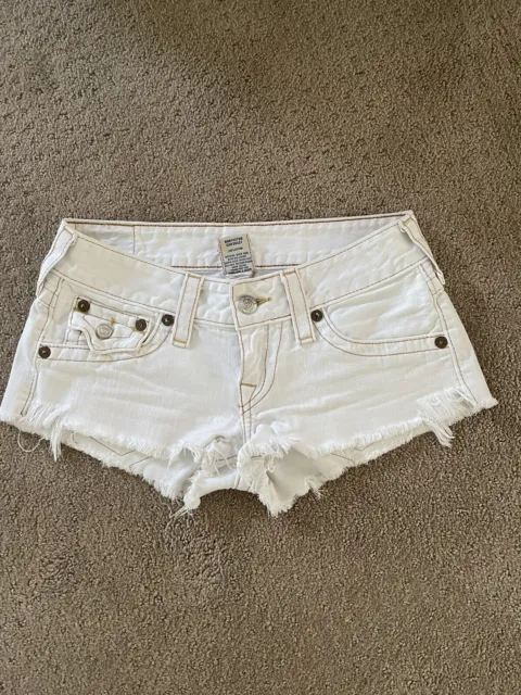 True Religion Joey Cut-Off Shorts Women's Size 27 White Flap Pockets