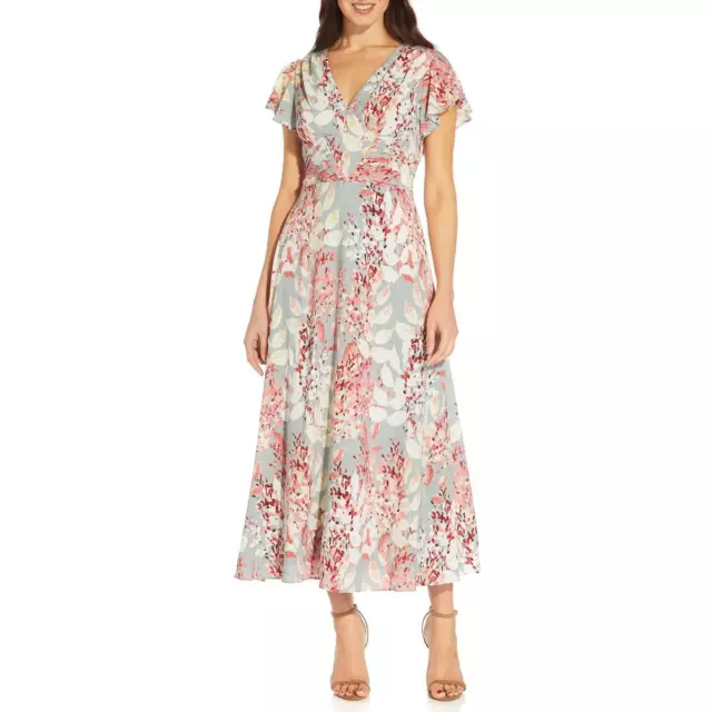 Adrianna Papell Womens Floral Belted Party Midi Dress BHFO 4575