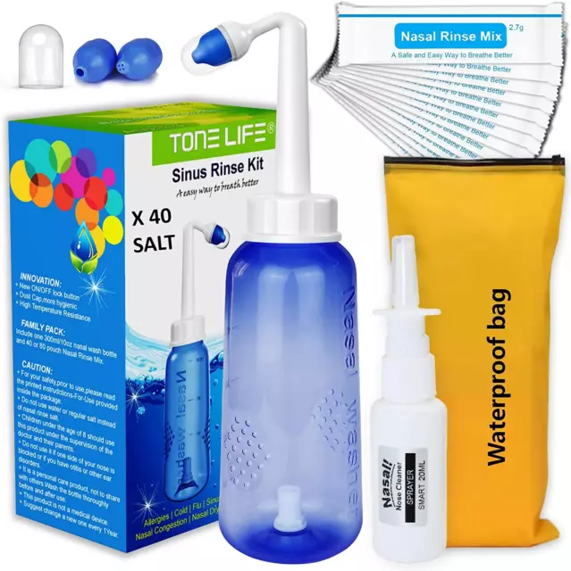 CROING 300ml Bouteille + 40 Sachets Sel Nasal - Kit Lavage de Nez