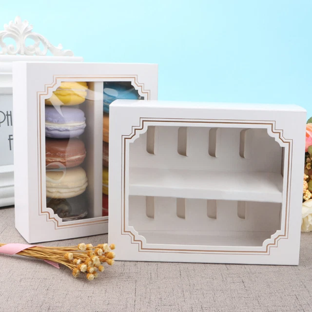10 piezas caja de papel para macarons con ventana transparente contenedores de postres portadores de panecillos fo