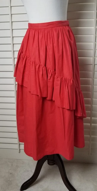 Women's Salsa Ballroom Tango Flamenco Red Ruffled Dance Skirt  Small
