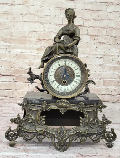 Vintage Mantel Winding clock Empire figurative Ormolu Dore Gilt Real Bronze