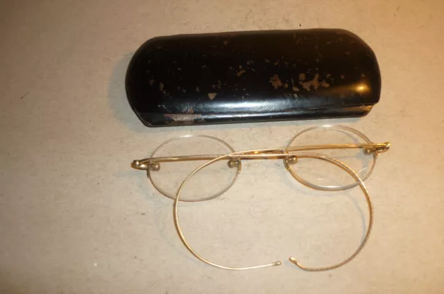 Sehr schöne alte Nickelbrille - goldfarbig mit Gespinstbügeln ! 3