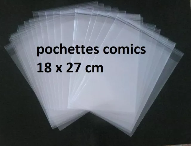 50 POCHETTES PLASTIQUE  PROTECTION COMICS BD BANDE DESSINÉE 18 x 27 livré à plat