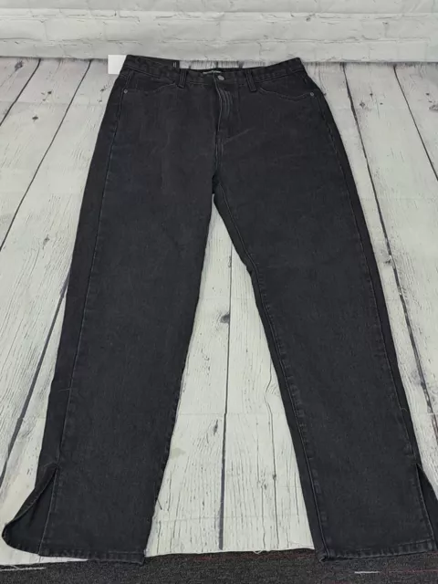 Pretty Little Thing Black Straight Split Hem Denim Jeans Womens Size 16 (DM02)