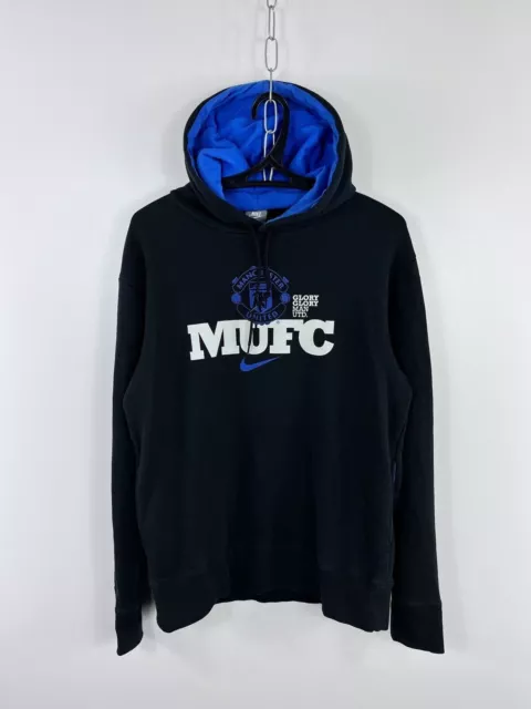 VTG Nike Manchester United Big Centre Logo Hoodie Black/Blue Size M