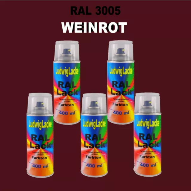 RAL 3005 Weinrot Glänzend Spraydosen 5 x 400ml Sprühdose Lackspray