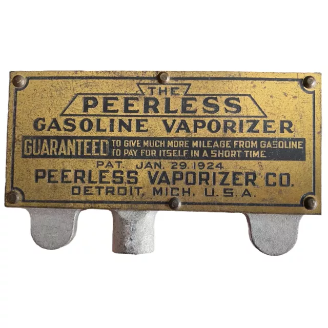 The Peerless Gasoline Vaporizer Co Plaque 4.5” Long Tag Sign Detroit MI Michigan