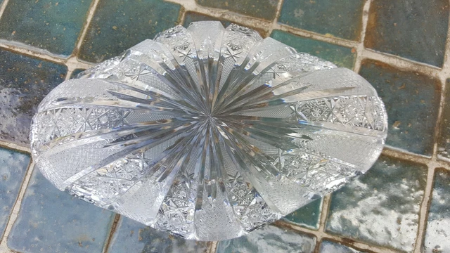 Vtg American Brilliant Cut Glass Crystal Serving Dish Very Fine Cut Intricate 9