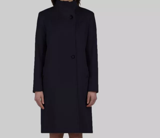 $995 Fleurette Women's Blue Wool Long Button-Up Trench Coat Jacket Size 12