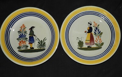 Henriot Quimper 2 Assiettes anciennes  décor breton bel état. 