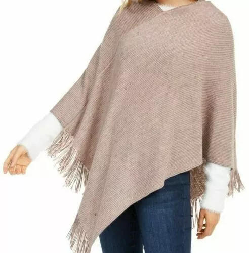 Cejon Back to Basics Knit Fringe Ruana Poncho Wrap Black - Blush