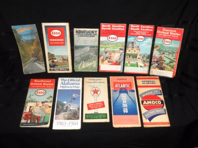 Vintage Lot (11) Road Maps 1960's-80's Tenn, Kent, Carolinas, Georgia, Alabama