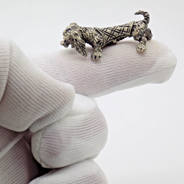 Vintage Italian Handmade Genuine Silver Sausage Dachshund Dog Miniature Figurine