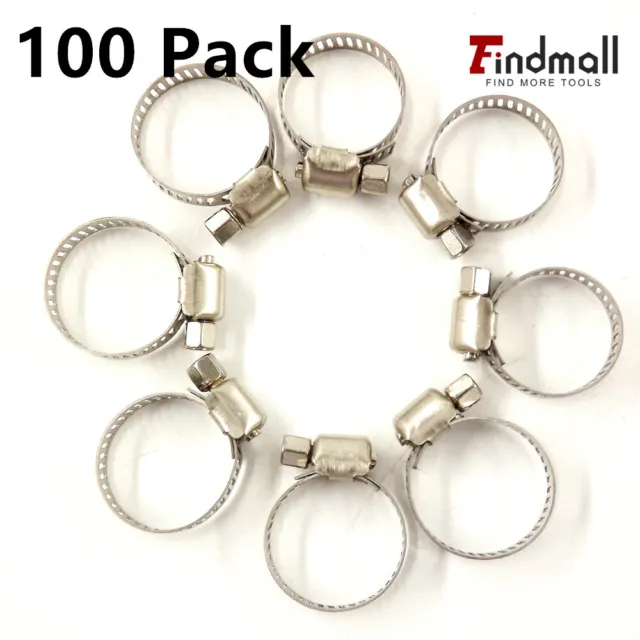 Findmall 100 Pcs 3/8"-1/2" Adjustable Stainless Steel Drive Fuel Line Hose Clamp