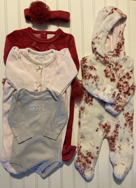 0-3 Month Baby Girl Clothes Bundle Fall and Winter Bodysuit Snowsuit Footies Set