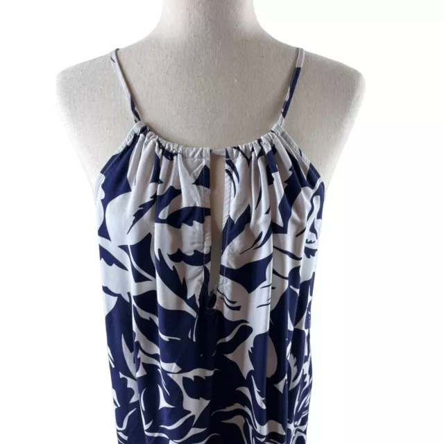 Tommy Bahama Graphic Jungle High Neck Tassel Detail Mini Shift Dress Medium Blue 2