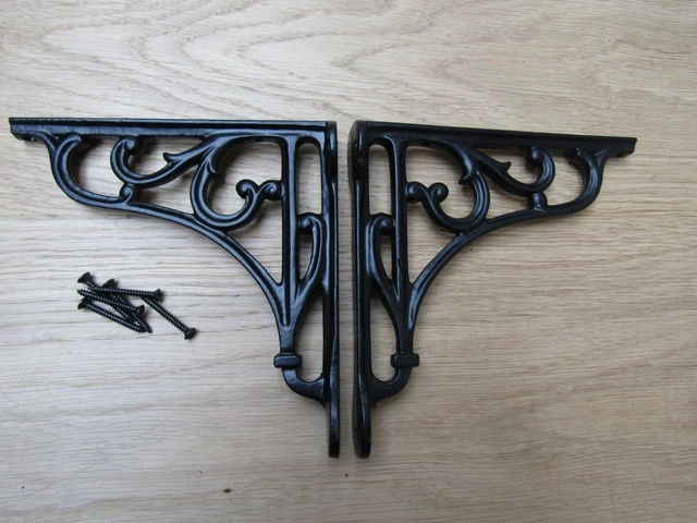 5" PAIR OF BLACK VICTORIAN SCROLL  cast iron ornate shelf support wall brackets