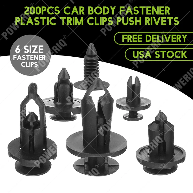 200Pc Car Body Fastener Plastic Trim Clips Push Rivets Panel Fender Retainer