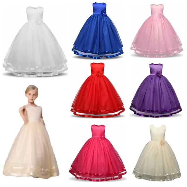 Girl Bridesmaid Dress Baby Flower Kid Party Rose  Wedding Dresses Princess UK