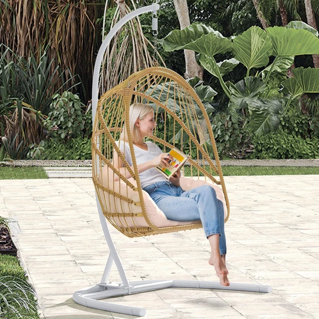 SWING EGG CHAIR Outdoor Indoor Wicker Rattan Hanging Chair with Stand