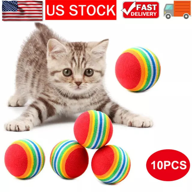 10PCS Pet Cat Ball Toys Soft Foam Rainbow Balls Funny Kitten Play Interactive US