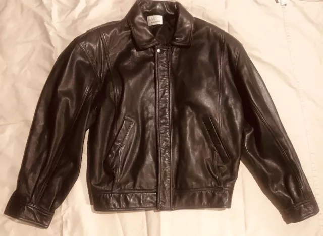 Marc New York Jacket Mens Large Black Full Zip Leather Bomber Lined Coat