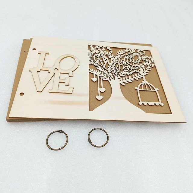 LQKYWNA Hochzeit Gästebuch aus Holz Love Personalisierter Gravur Vintage DIY (11