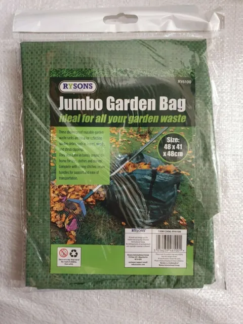 GARDEN WASTE BAG LARGE REFUSE SACK HANDLES REUSABLE SHOWERPROOF 48x41x48 (82L)