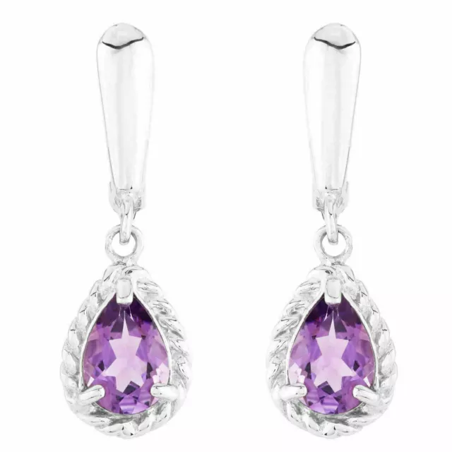 Natural Brazil Amethyst 9x7Teardrop Dangle Earrings 14K on Sterling Twist/Prong