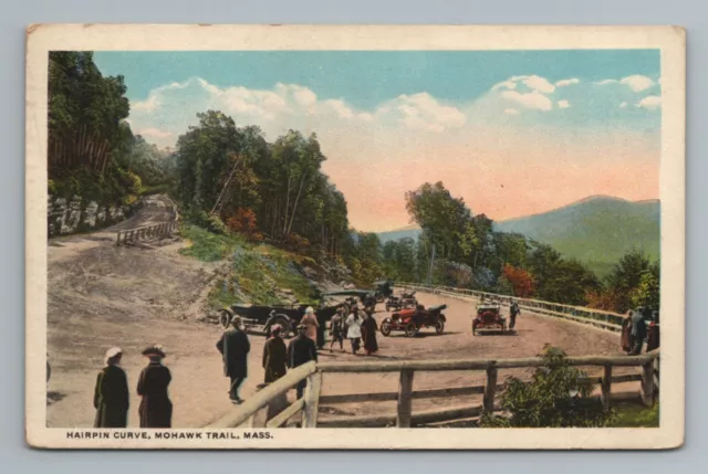 Hairpin Curve Mohawk Trail Massachusetts Vintage Postcard
