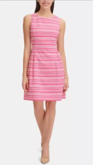 Tommy Hilfiger Dress A-Line Pink & White Stripes Sleeveless Round Neck Sz 0P