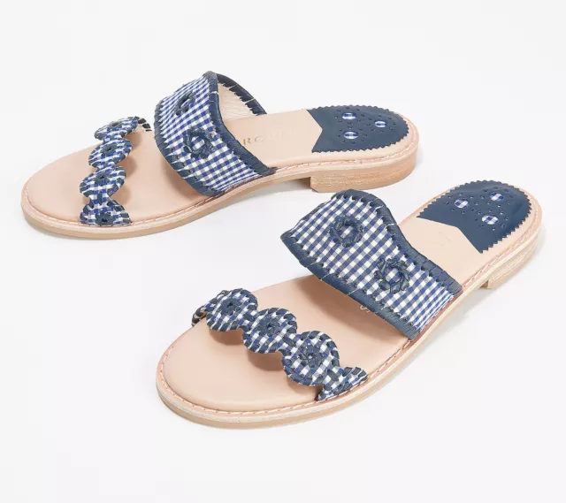 New Jack Rogers Womens Gingham Blue Caroline Leather Slide Sandals Size 11