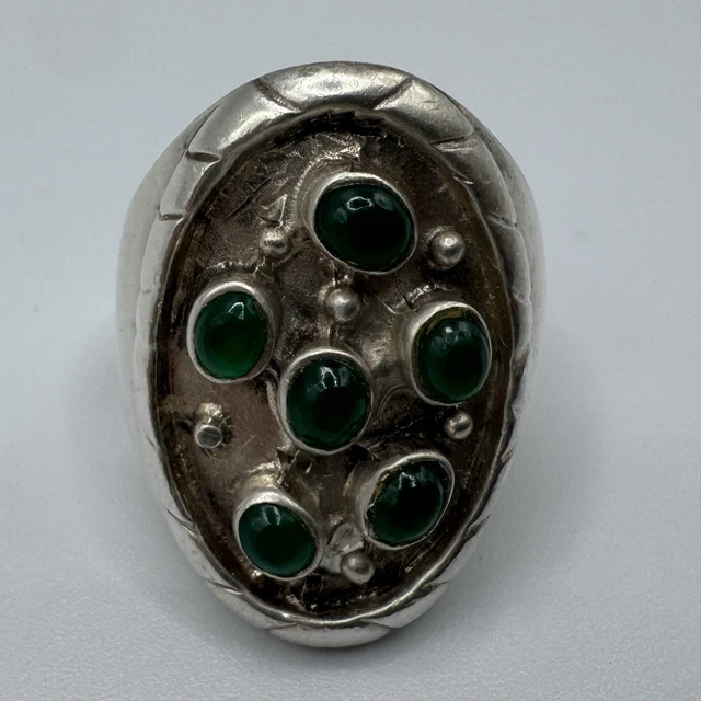 Bague Ancienne En Argent Massif 900 Pavée De Grenats Rouge - Poinçon Lièvre Taille 59 - Style Art Déco