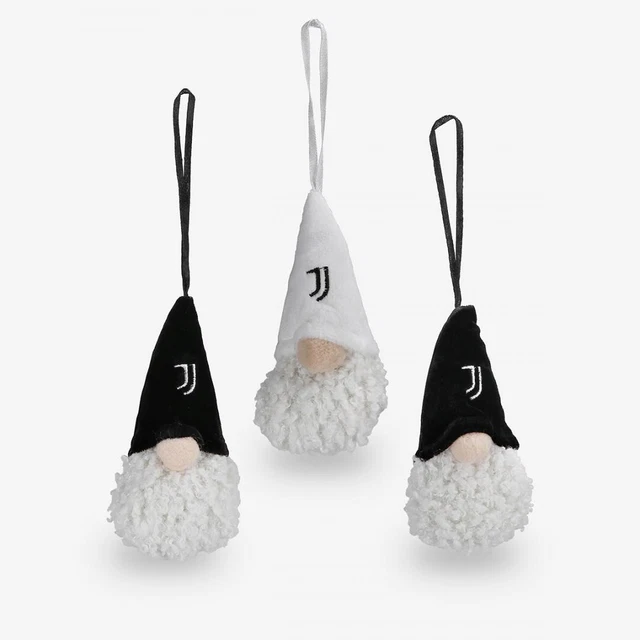 Set Tre Folletti Gnomi Altezza 10 cm Decorazione Bianco Nero Logo Juventus