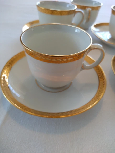 Ensemble 9 Tasses Et Soucoupes Porcelaine Limoges Jean Boyer | Blanc Liseré Or | Occasion