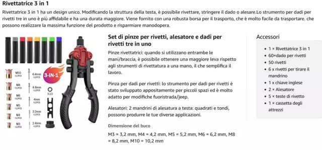 Rivettatrice , Pistola per Dadi Rivetti Multifunzione, M3 M4 M5 M6 M8  M10 2